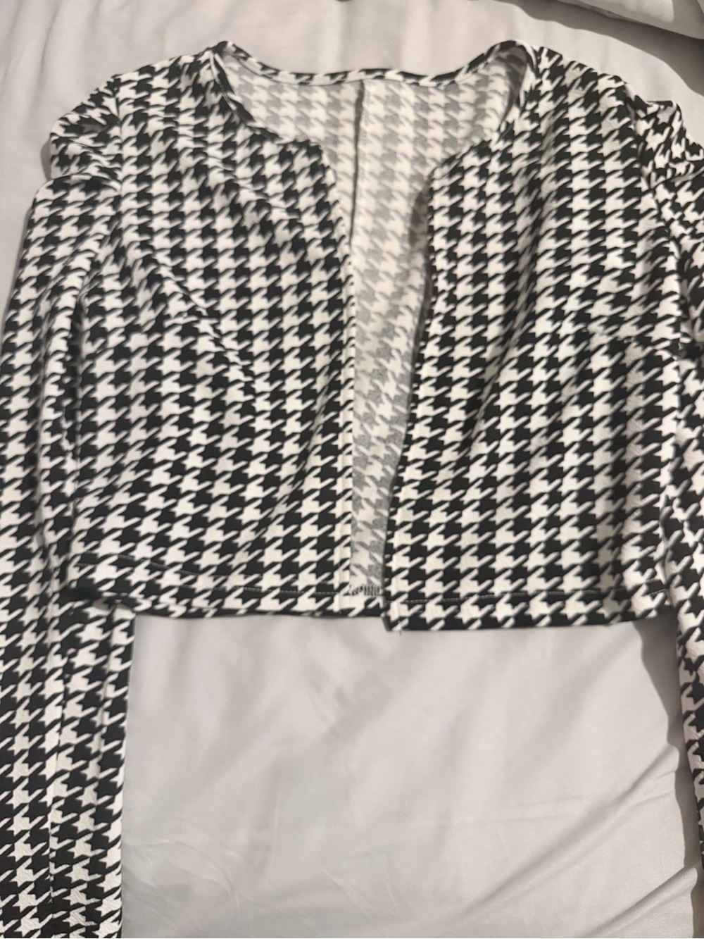 Black & White Houndstooth Cropped Jacket